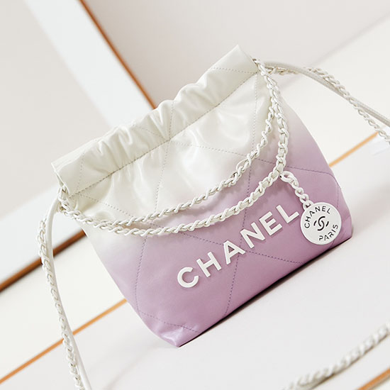 Chanel 22 Mini Handbag AS3980 Purple and White