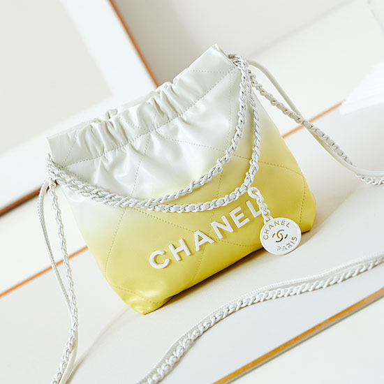 Chanel 22 Mini Handbag AS3980 Yellow and White