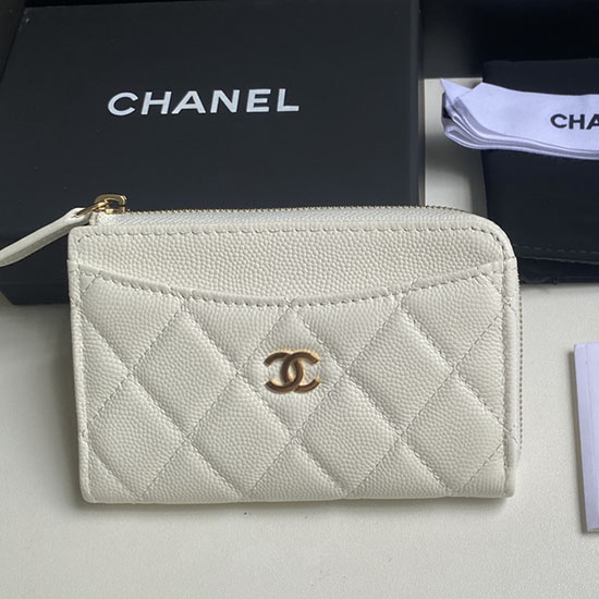 Chanel Grain Calfskin Zip Card Holder AP3179 White