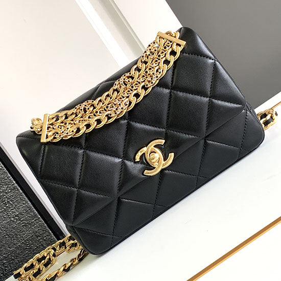 Chanel Logo Chain Handle Flap Bag Black AS4595