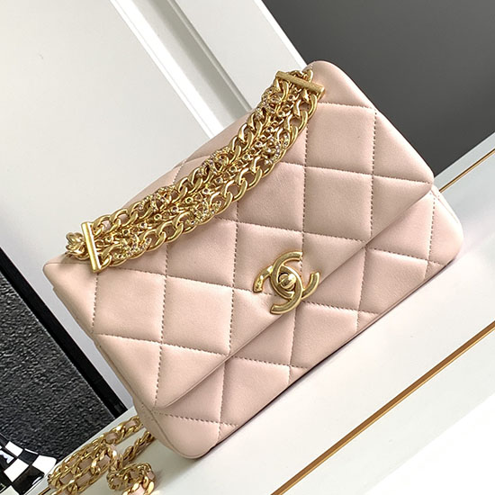 Chanel Logo Chain Handle Flap Bag Pink AS4595