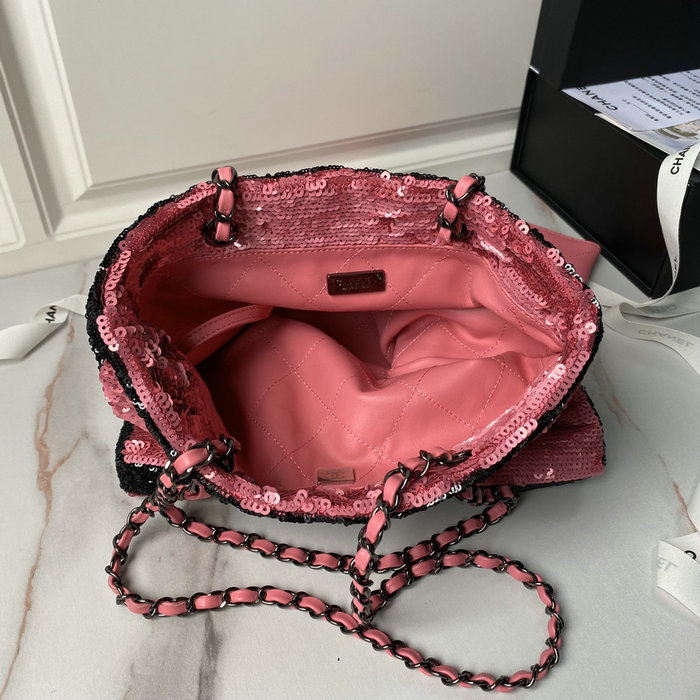 Chanel Sequins Shopping Bag Dark Pink AS4856