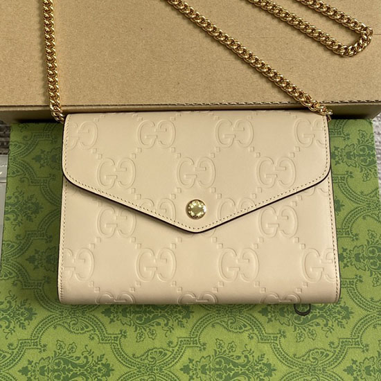 Gucci GG Leather Chain Wallet Beige 781555