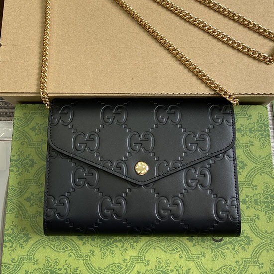 Gucci GG Leather Chain Wallet Black 781555