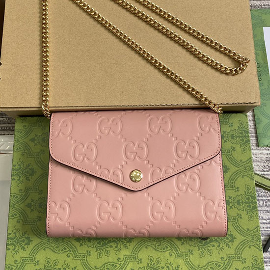 Gucci GG Leather Chain Wallet Rose 781555