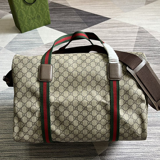 Gucci Medium Duffle Bag with Web Beige 758664