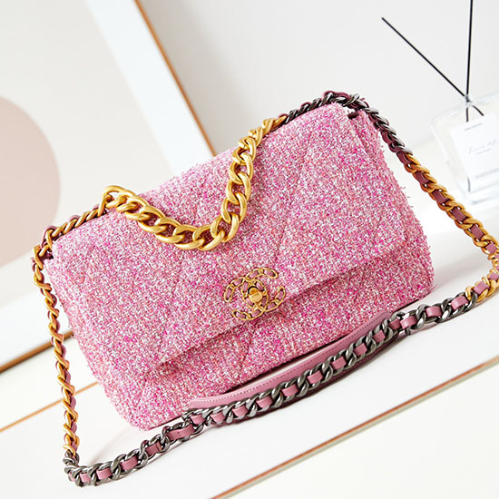 Large Chanel 19 Handbag Pink AS1161