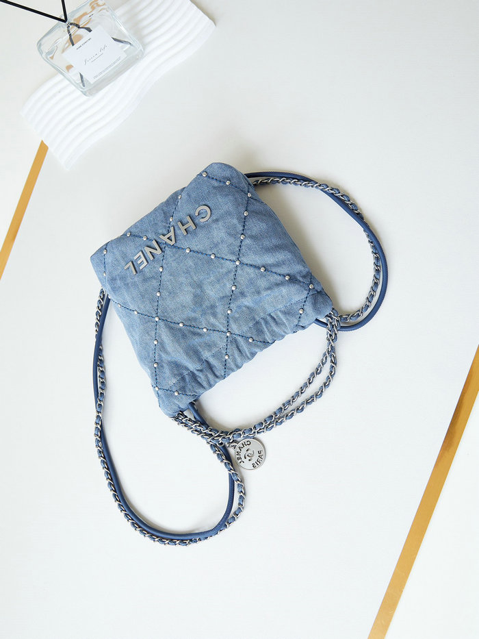 Mini Chanel 22 Denim Handbag Blue AS3980