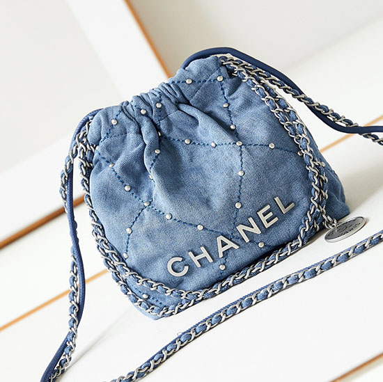 Mini Chanel 22 Denim Handbag Blue AS3980