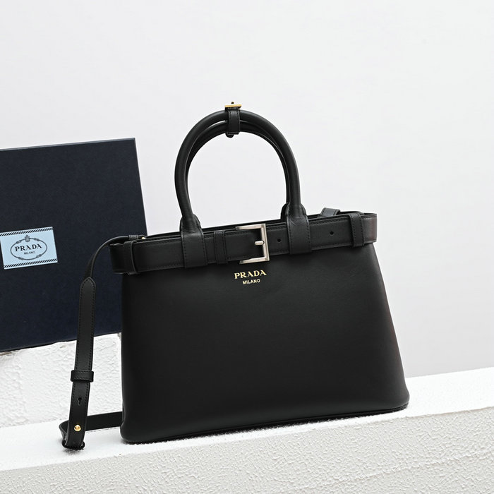 Prada Buckle Small Leather Handbag Black 1BA434