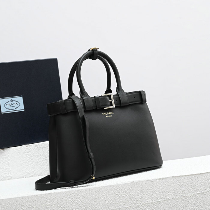 Prada Buckle Small Leather Handbag Black 1BA434