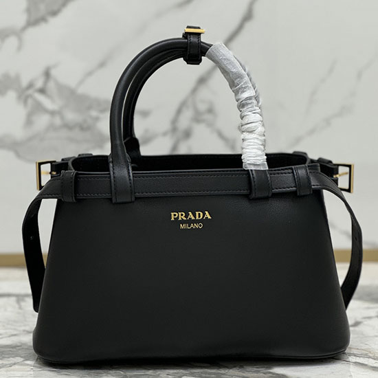 Prada Buckle Small Leather Handbag Black 1BA418