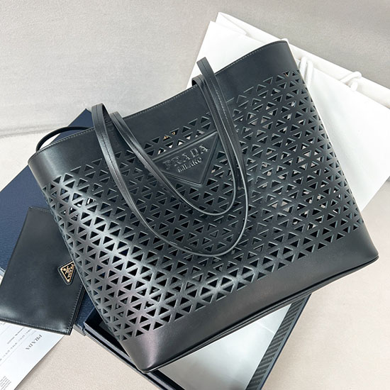 Prada Large perforated leather tote bag 1BG503 Black