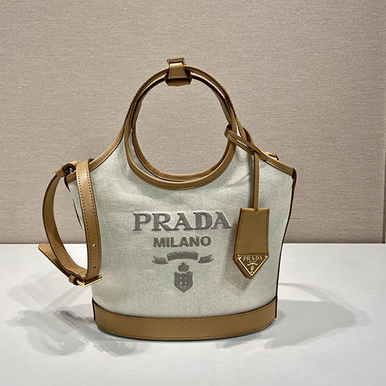 Prada Linen blend and leather mini-buckle bag 1BE074