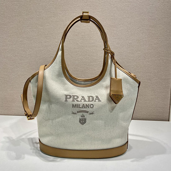Prada Medium linen blend and leather tote bag 1BG471