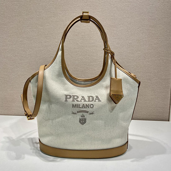 Prada Medium linen blend and leather tote bag 1BG471