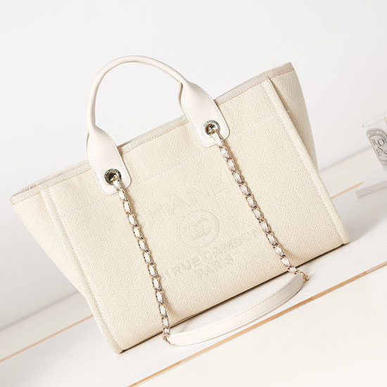 Chanel Deauville Small Shopping Tote Bag AS3257 White