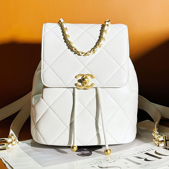 Chanel Lambskin Backpack White AS4866