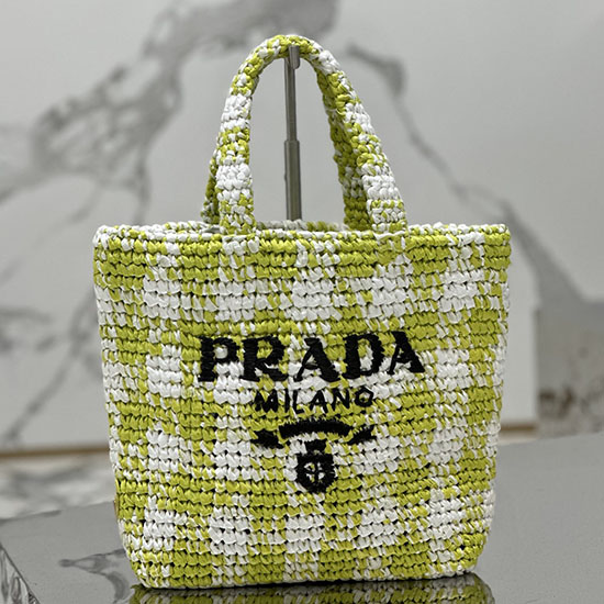 Prada Small Crochet Tote Bag 1BG422 Green and White
