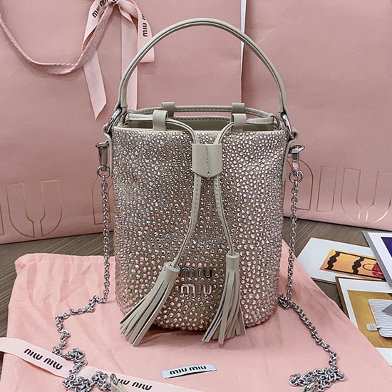 Miu Miu Bucket Bag with Crystals Beige 5BE085