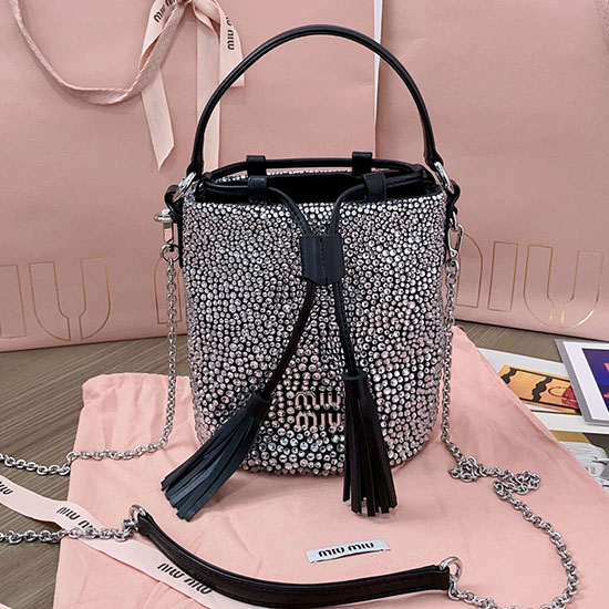 Miu Miu Bucket Bag with Crystals Black 5BE085