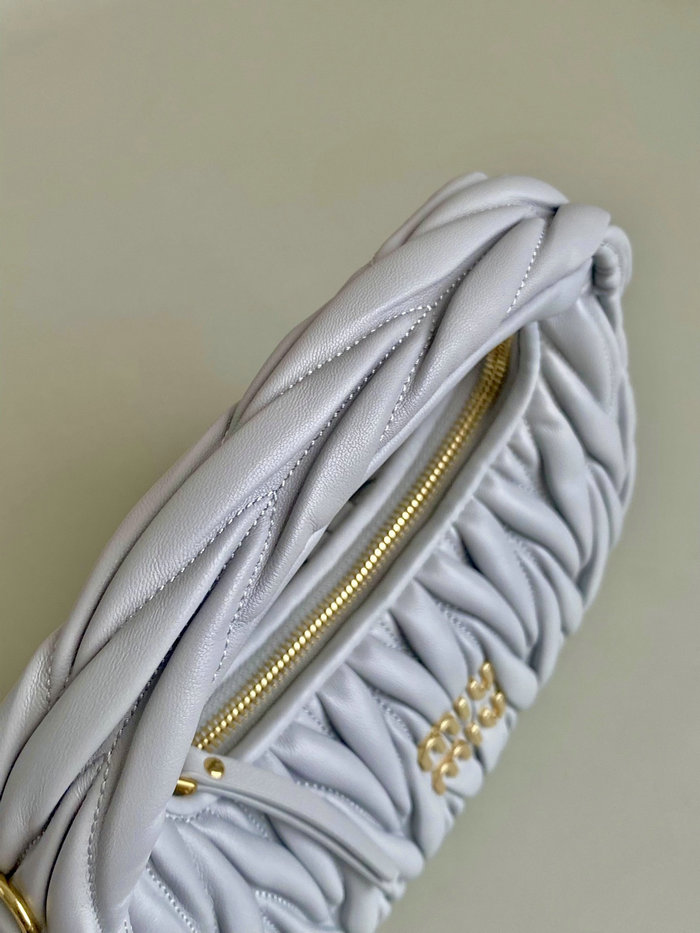 Miu Miu Wander Nappa Leather Hobo Bag Pearl Gray 5BC125