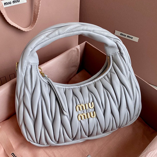 Miu Miu Wander Nappa Leather Hobo Bag Pearl Gray 5BC125
