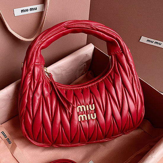 Miu Miu Wander Nappa Leather Hobo Bag Red 5BC125