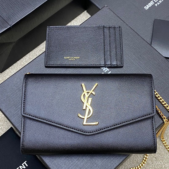 Saint Laurent Uptown Chain Wallet 607788 Black with Gold