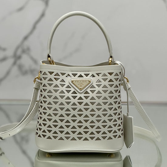 Prada Mini Panier Leather Tote Bag 1BA217 White