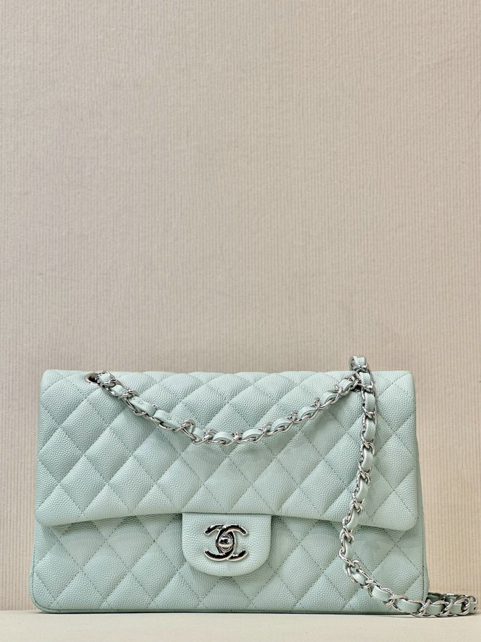 Medium Chanel Grained Calfskin Flap Bag A01112 Light Blue