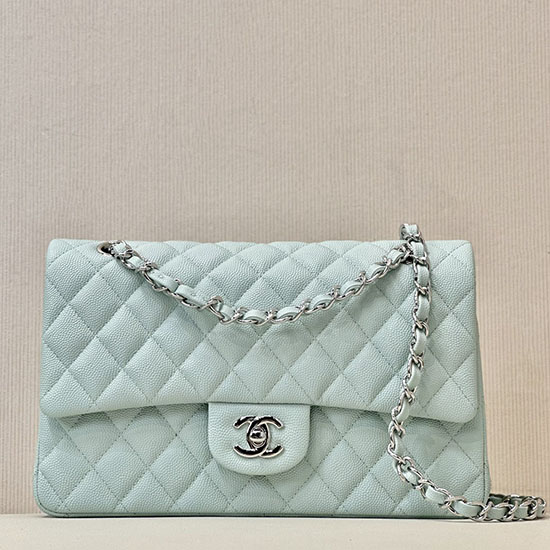 Medium Chanel Grained Calfskin Flap Bag A01112 Light Blue