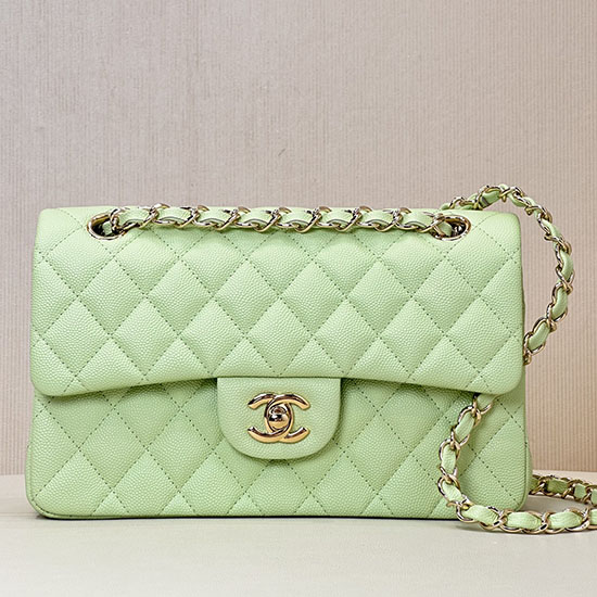 Small Chanel Grained Calfskin Flap Bag A01117 Light Green
