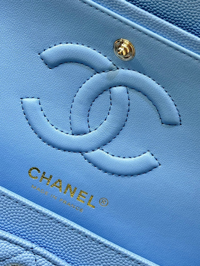 Small Chanel Grained Calfskin Flap Bag A01117 Skyblue