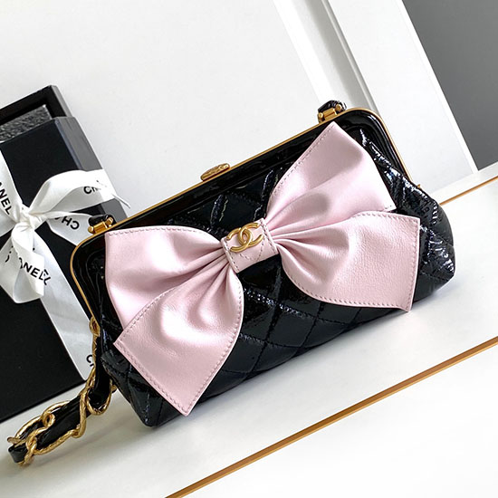 Chanel Small Shiny Lambskin With Chain AP4027 Black and Pink
