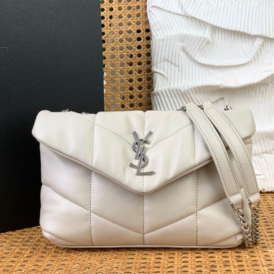 Saint Laurent Loulou Toy Puffer Bag 759337 White with Silver