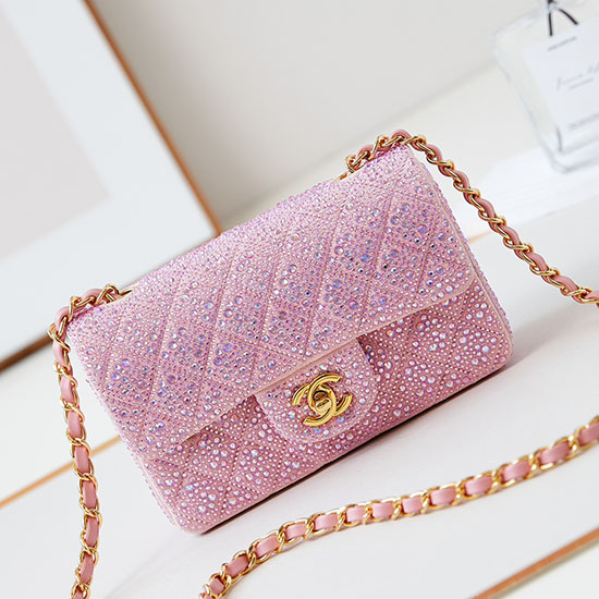 Small Chanel Flap Evening Bag with Crystal A01116 Pink