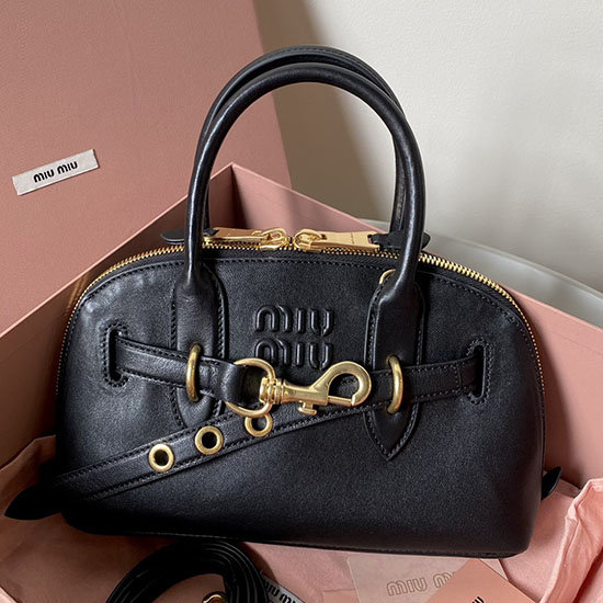 Miu Miu Aventure nappa leather top-handle bag 5BB169 Black