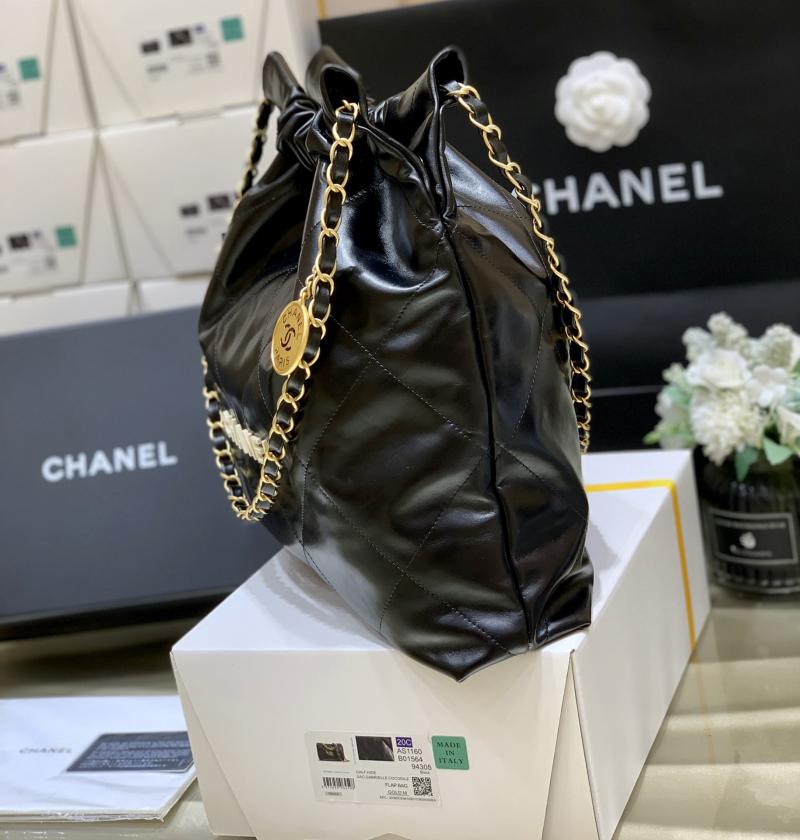 Chanel Shiny Calfskin 22 Handbag AS3261 Black with Gold