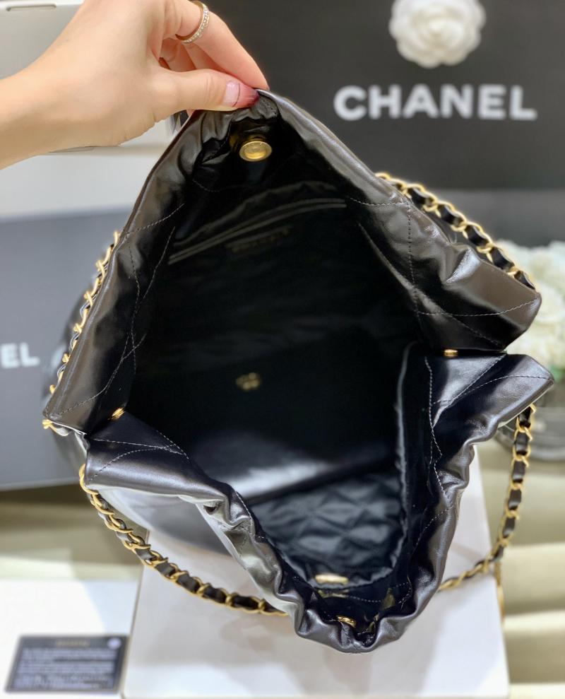 Chanel Shiny Calfskin 22 Handbag AS3261 Black with Gold