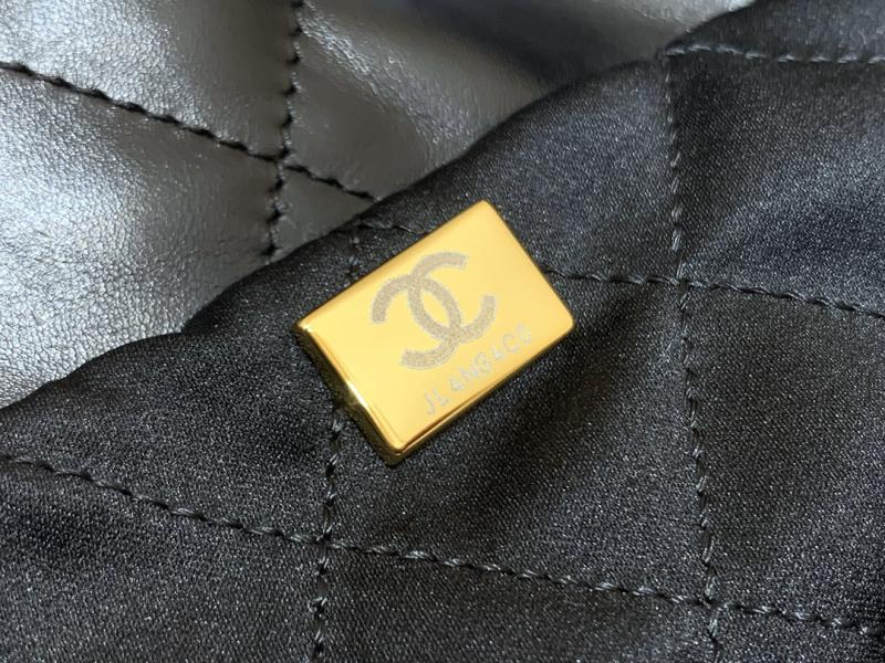 Chanel Shiny Calfskin 22 Handbag AS3261 Black with Gold