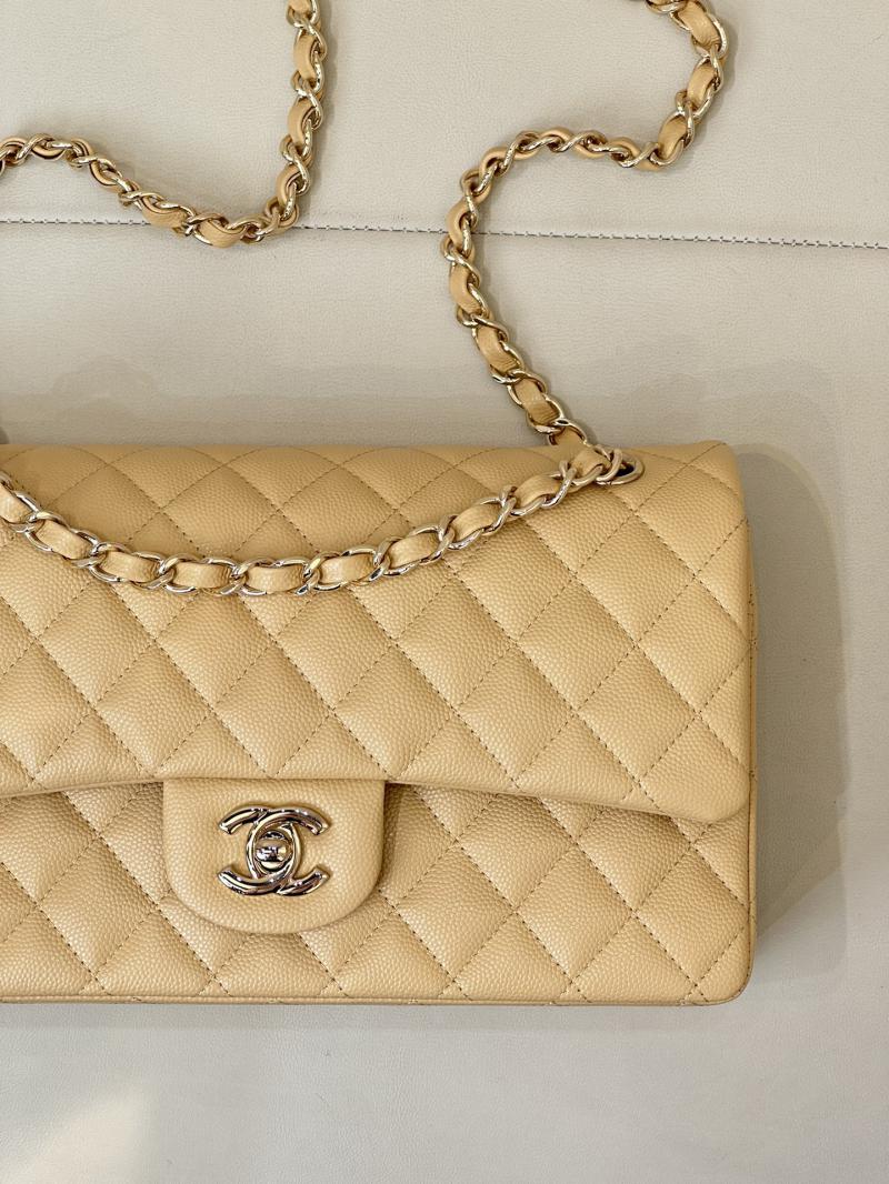 Medium Chanel Grained Calfskin Flap Bag Beige A01112