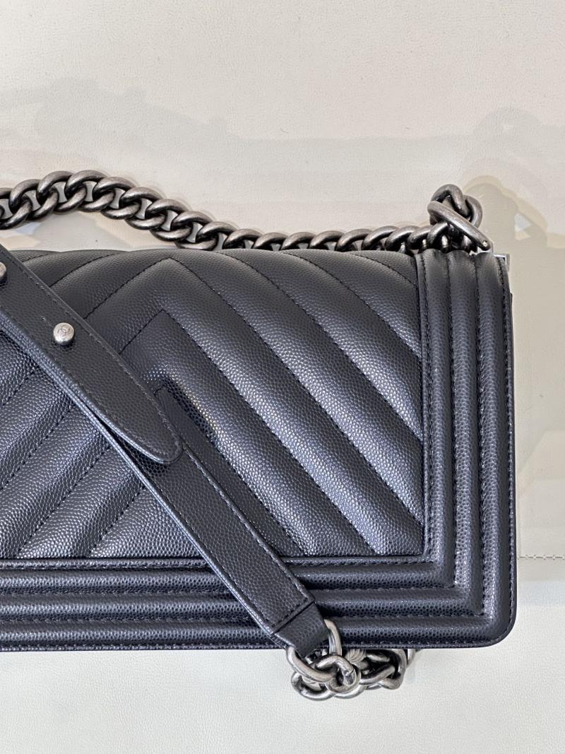Boy Chanel Chevron Handbag A67086 Black with Silver