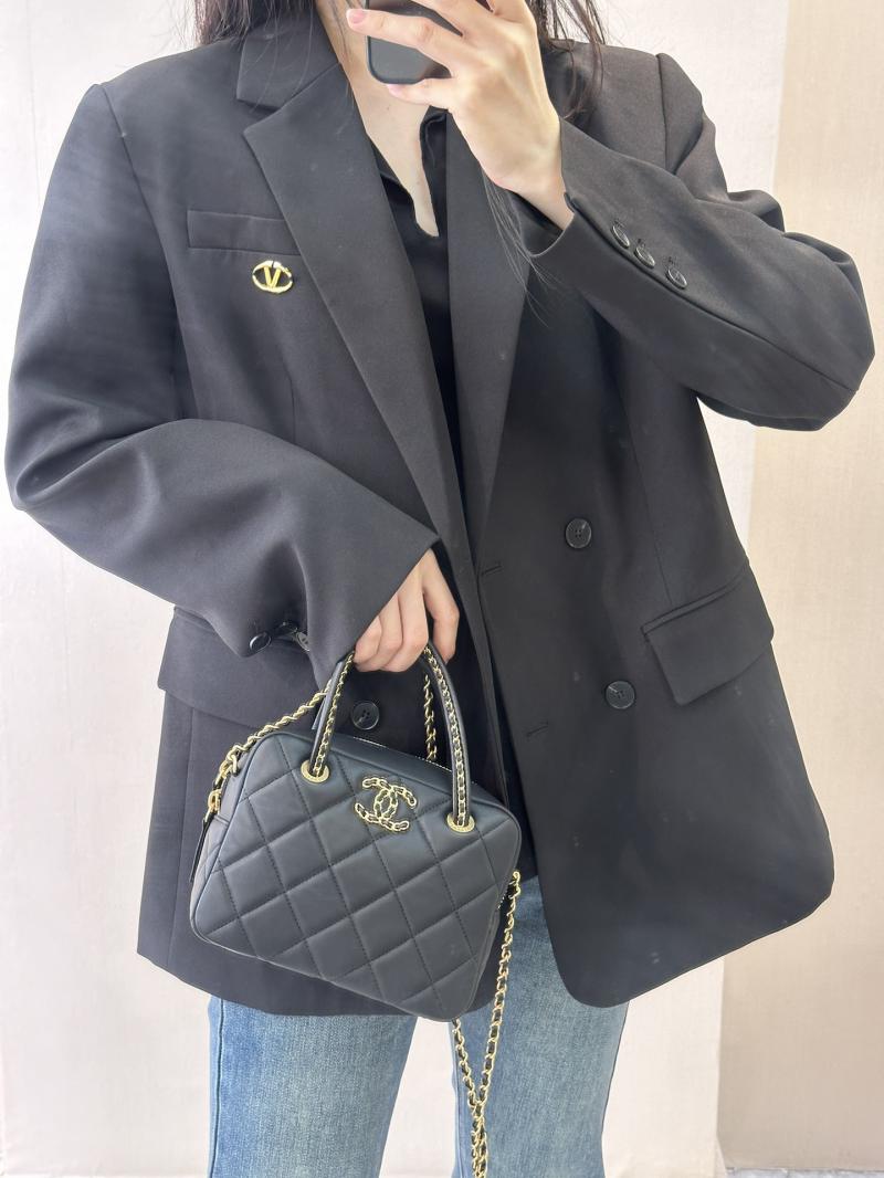 Chanel Lambskin Top Handle Bag Black AS5300