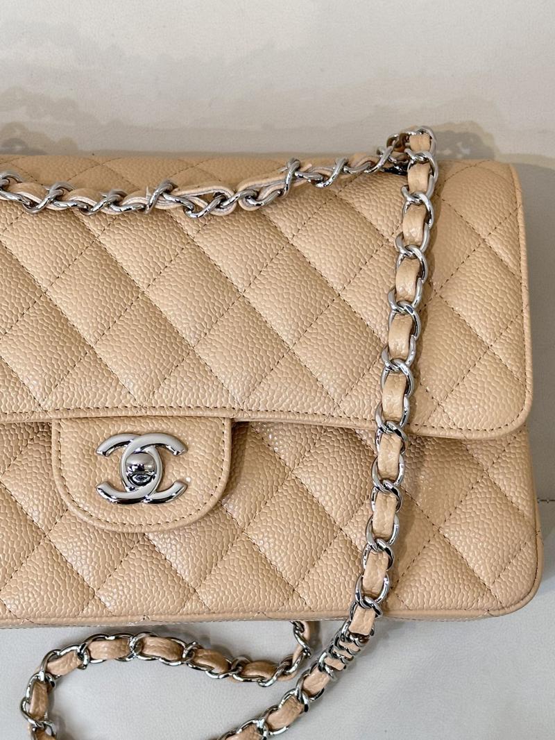 Medium Chanel Caviar Flap Bag A01112 Beige with Silver
