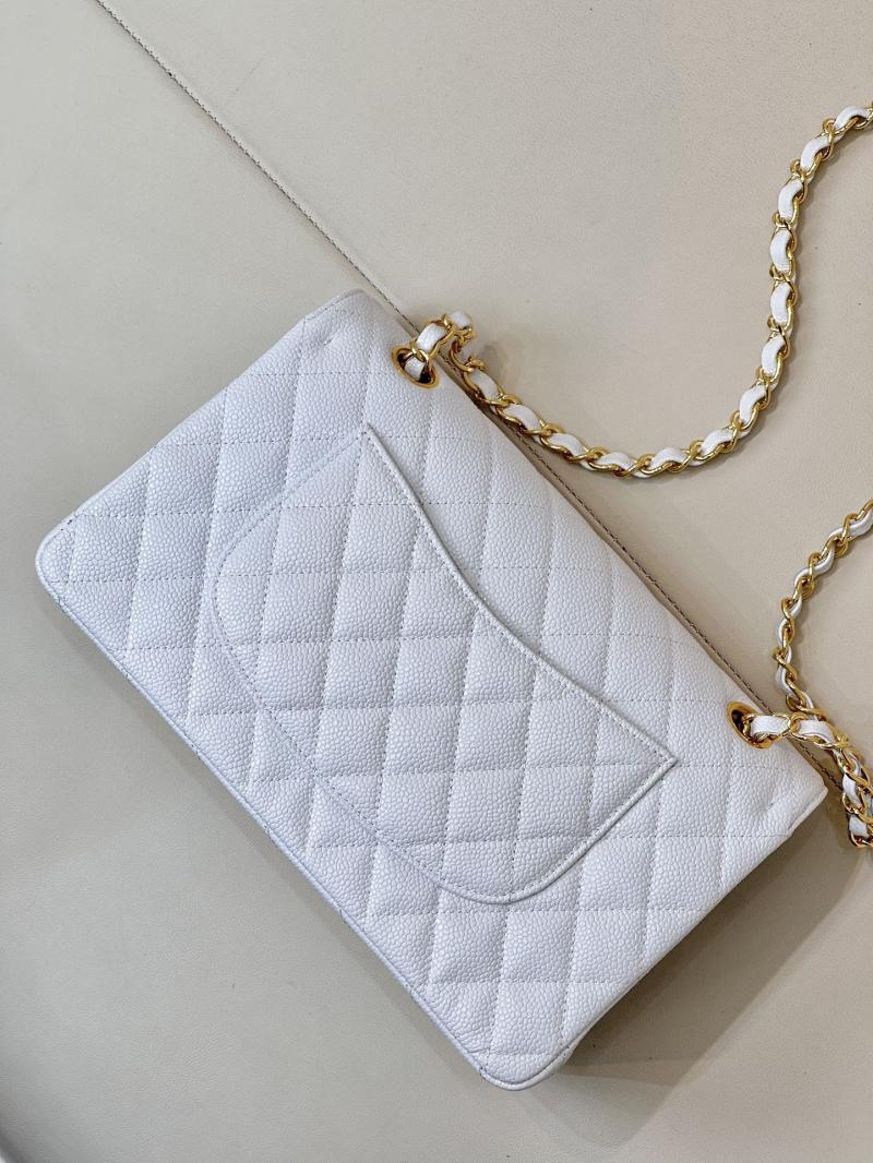 Medium Chanel Caviar Flap Bag A01112 White with Gold