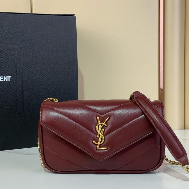 Saint Laurent Lambskin Loulou Mini Bag Black 821749 Burgundy
