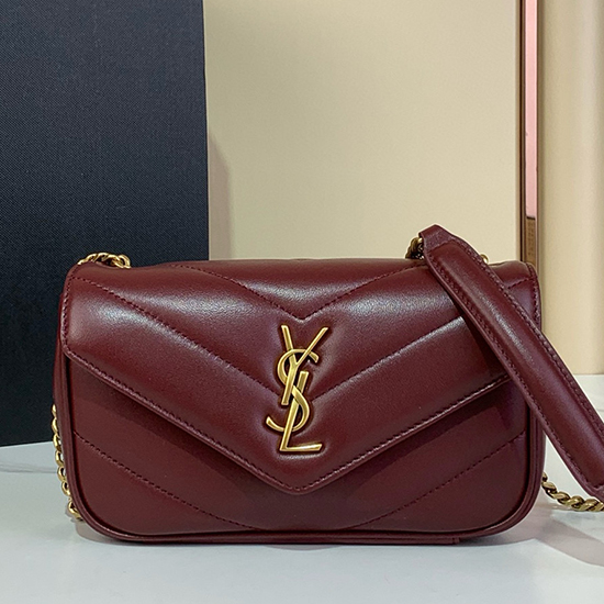 Saint Laurent Lambskin Loulou Mini Bag Black 821749 Burgundy