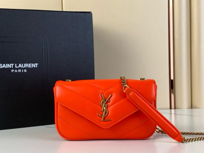 Saint Laurent Lambskin Loulou Mini Bag Black 821749 Orange