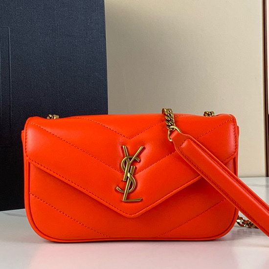 Saint Laurent Lambskin Loulou Mini Bag Black 821749 Orange